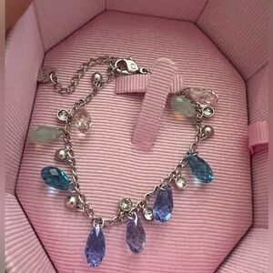 Swarovski Tonality Bracelet with Blue and Purple Teardrop Charms Silver RARE